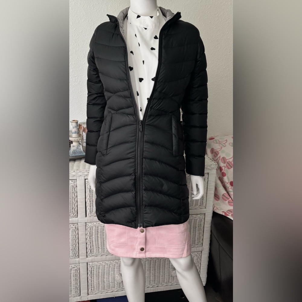 The North Face Reversible Goose Down Coat Longline Puffer in Black Grey Size XS
